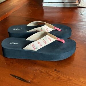 J. Crew Black and Tan Sandals with Pink Details